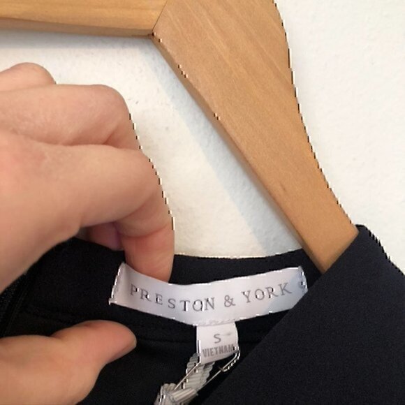 NEW NWT PRESTON YORK Solid Navy Blue Bow 3/4 Sleeve Polyester Blouse Top Small - Picture 5 of 9